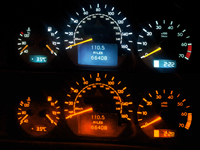 How to upgrade the instrument lighting and guage dials to coloured bulbs or LEDs on a Mercedes E-Class and other models  @ www.jamesandtracy.co.uk