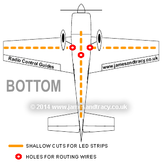Where to cut the fuselage and wings to install LED strips