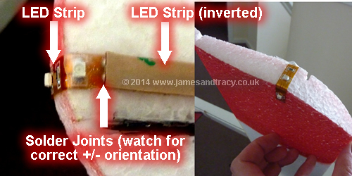 Adding ultra-bright LEDs to the wing tips using LED strips for orientation at night